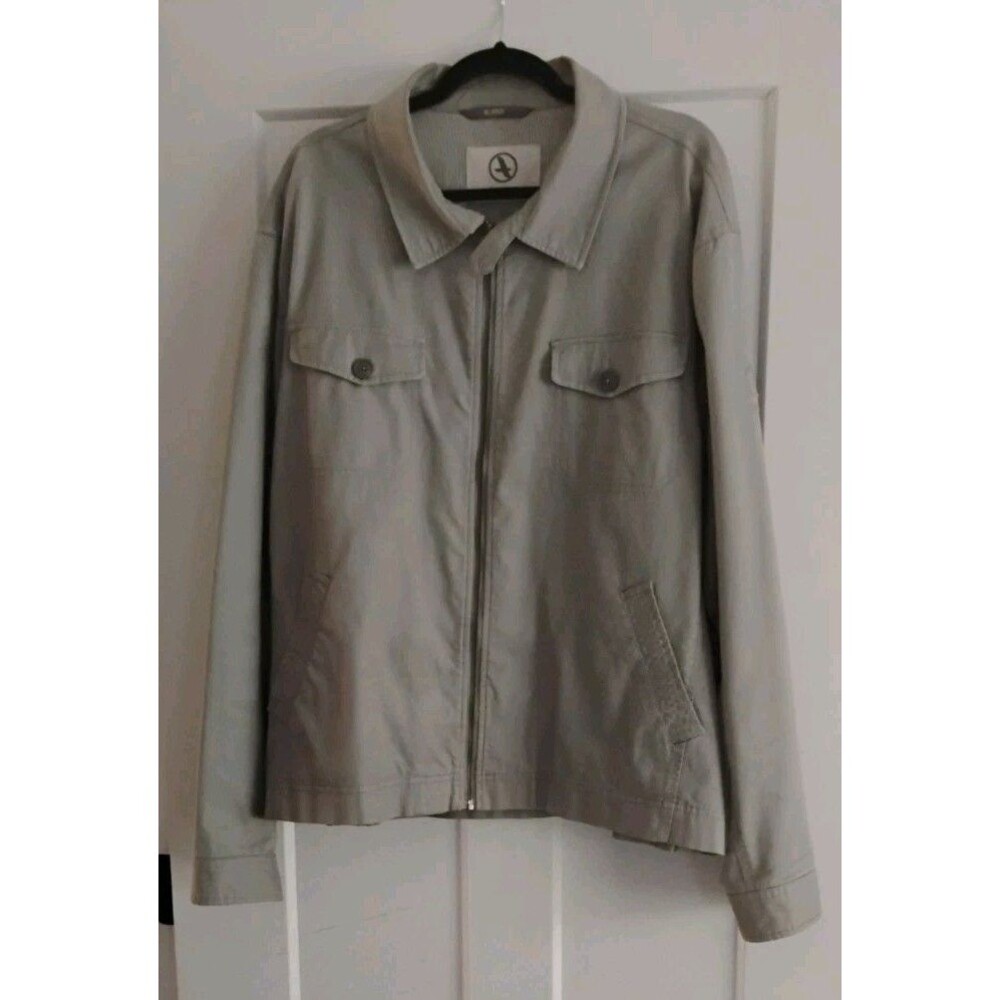 Aigle Canvas Utility Jacket Men's Beige Cotton Twill Zip Front Sharp!  XL EUC